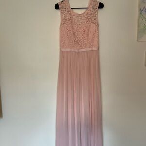 David's Bridal Pink Lace Maxi Gown Bridesmaid Dress